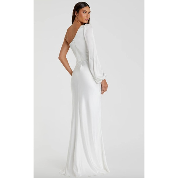 MAC DUGGAL Dress Size 8 Evening Gown White NEW One Shoulder Chiffon - Picture 2 of 5